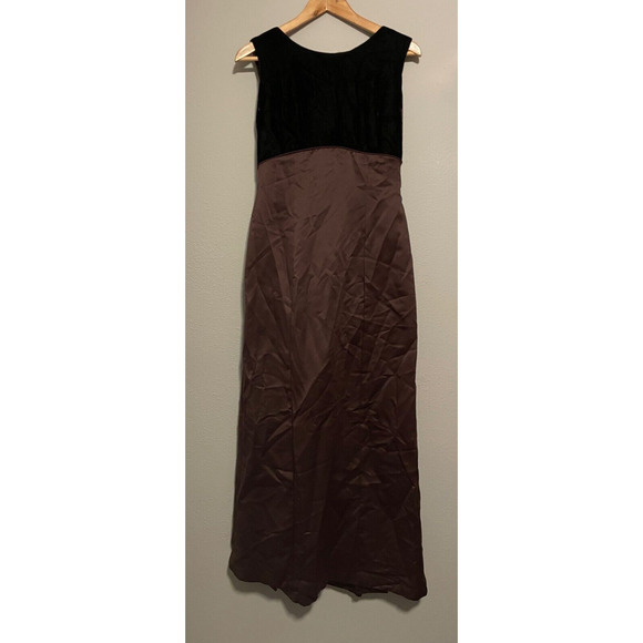 Vintage Jordan Womens Dress 11/12 Brown Satin Velvet Bow Sleeveless Formal 90s - Picture 1 of 7